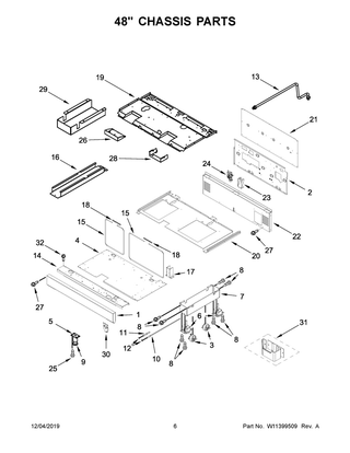 48" Chassis Parts Diagram and Parts List for KFDC558JMB00  Whirlpool Range