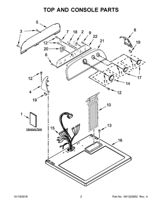 Top And Console Parts Diagram and Parts List for WED4950HW0  Whirlpool Dryer