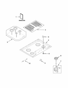 Cooktop, Burner And Grate Parts Diagram and Parts List for ICS500DS00  Whirlpool Cooktop