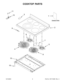 Cooktop Parts Diagram and Parts List for YWFE745H0FH6  Whirlpool Range