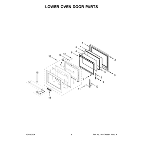Lower Oven Door Parts Diagram and Parts List for KOED530PPS01  KitchenAid Wall Oven