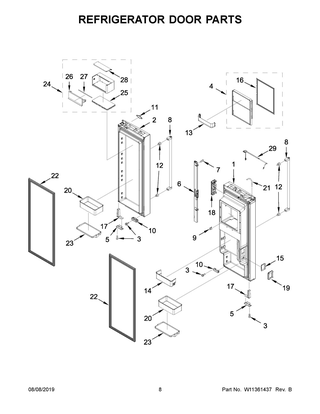 Refrigerator Door Parts Diagram and Parts List for KRFC704FSS02  Whirlpool Refrigerator