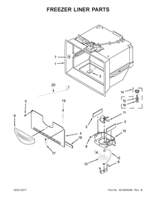Freezer Liner Parts Diagram and Parts List for WRF767SDEM01  Whirlpool Refrigerator