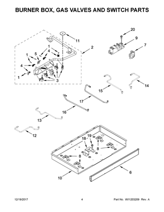 Burner Box, Gas Valves And Switch Parts Diagram and Parts List for WCG97US6HS00  Whirlpool Cooktop