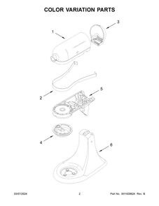 Color Variation Parts Diagram and Parts List for 5KSM195PSRBE0  KitchenAid Mixer