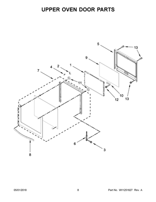 Upper Oven Door Parts Diagram and Parts List for WOD93EC0AE06  Whirlpool Wall Oven