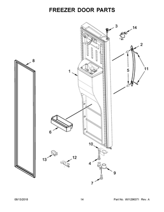 Freezer Door Parts Diagram and Parts List for WRSA88FIHN00  Whirlpool Refrigerator