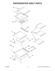 Refrigerator Shelf Parts Diagram and Parts List for WRS335SDHB07  Whirlpool Refrigerator