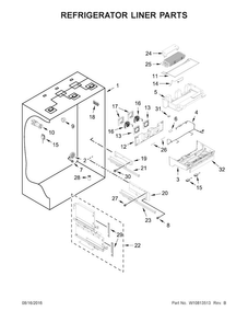 Refrigerator Liner Parts Diagram and Parts List for KBFN502ESS01  KitchenAid Refrigerator