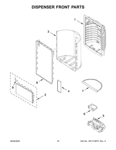 Dispenser Front Parts Diagram and Parts List for WRMF7736PV00  Whirlpool Refrigerator