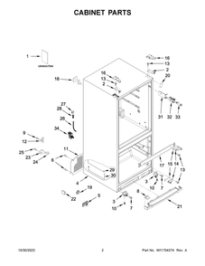 Cabinet Parts Diagram and Parts List for WRFA60SMHZ03  Whirlpool Refrigerator