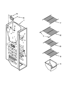 Freezer Liner Parts Diagram and Parts List for 5WRS25KNBW02  Whirlpool Refrigerator