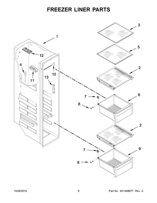 Freezer Liner Parts Diagram and Parts List for KRSF705HBS00  Whirlpool Refrigerator