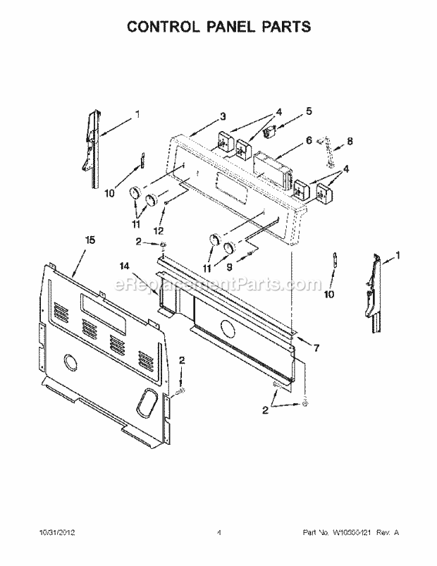 Control Panel Parts Diagram and Parts List for WFC150MLAB0  Whirlpool Range