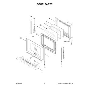 Door Parts Diagram and Parts List for WFGS7530RB1  Whirlpool Range