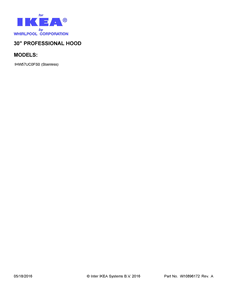Cover Sheet Diagram and Parts List for IHW57UC0FS0  Whirlpool Range Hood