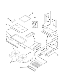 Shelf Parts Diagram and Parts List for KRFC400EWH01  KitchenAid Refrigerator