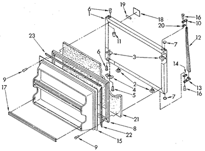 Freezer Door Diagram and Parts List for ET18GKXSN04  Whirlpool Refrigerator