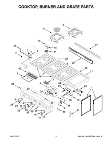 Cooktop, Burner And Grate Parts Diagram and Parts List for KFGC558JAV02  KitchenAid Range