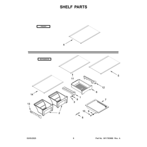 Shelf Parts Diagram and Parts List for WRT148FZDM08  Whirlpool Refrigerator