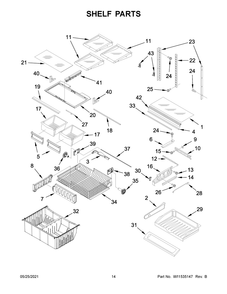 Shelf Parts Diagram and Parts List for WRFA32SMHZ05  Whirlpool Refrigerator