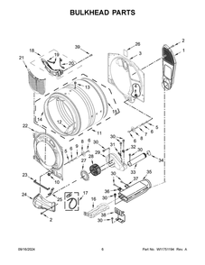 04 - Bulkhead Parts Diagram and Parts List for YWED4720RW0  Whirlpool Dryer