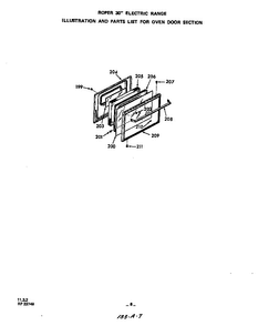 Oven Door Diagram and Parts List for 2323*0A  Roper Range