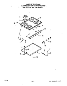 Main Top Diagram and Parts List for 1255*0A  Roper Range