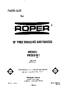 Front Cover Diagram and Parts List for F4508*1  Roper Range