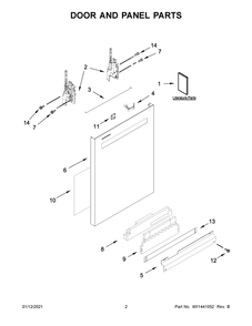 Door And Panel Parts Diagram and Parts List for MDB9959SKZ0  Whirlpool Dishwasher