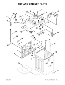Top And Cabinet Parts Diagram and Parts List for 11031632611  Kenmore Washer