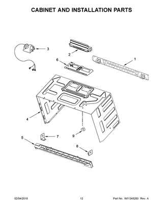Cabinet And Installation Parts Diagram and Parts List for WMH75021HZ2  Whirlpool Microwave