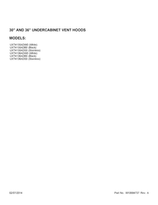 Cover Sheet Diagram and Parts List for UXT4130ADB0  Whirlpool Range Hood