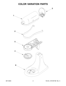 Color Variation Parts Diagram and Parts List for 5KSM125EIB4  KitchenAid Mixer