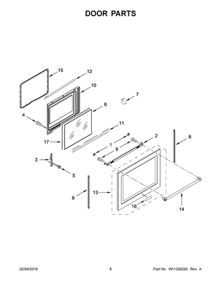 Door Parts Diagram and Parts List for YKFEG500ESS3  Whirlpool Range