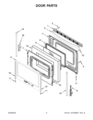Door Parts Diagram and Parts List for WFE525S0HV1  Whirlpool Range
