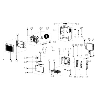 Main Assy Diagram and Parts List for 40543530  Kenmore Dehumidifier