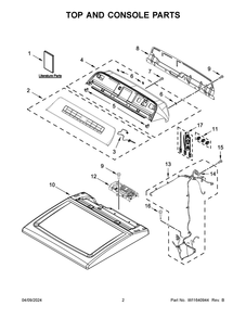 Top And Console Parts Diagram and Parts List for WED8127LW2  Whirlpool Dryer