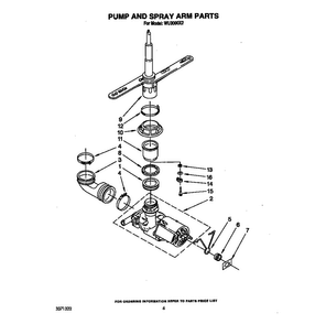 Pump And Spray Arm Diagram and Parts List for WU300X2  Roper Dishwasher