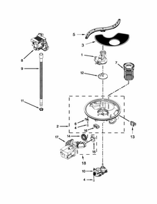 Pump, Washarm And Motor Parts Diagram and Parts List for 66513283K116  Kenmore Dishwasher