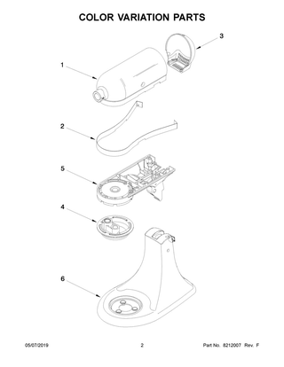 Color Variation Parts Diagram and Parts List for 5KSM150PSAVB0  Whirlpool Mixer