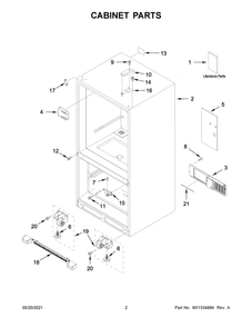 Cabinet Parts Diagram and Parts List for MBR1957FEZ06  Whirlpool Refrigerator