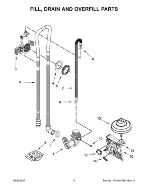 05 - FILL, DRAIN AND OVERFILL PARTS Diagram and Parts List for WDT710PAHZ0  Whirlpool Dishwasher