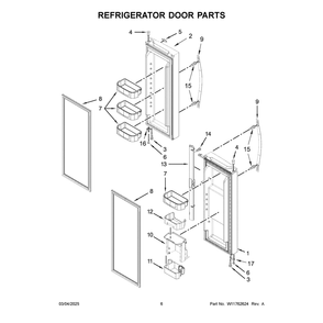 Refrigerator Door Parts Diagram and Parts List for WRF560SEHV05  Whirlpool Refrigerator