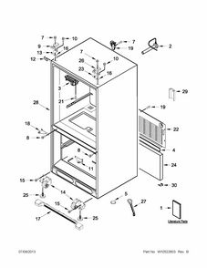 Cabinet Parts Diagram and Parts List for 59672013015  Kenmore Refrigerator