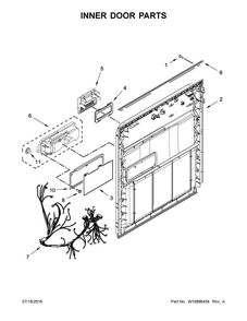 Inner Door Parts Diagram and Parts List for IDF320PAFW1  Whirlpool Dishwasher