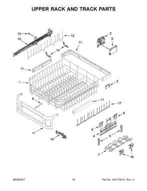 09 - UPPER RACK AND TRACK PARTS Diagram and Parts List for KDTM804ESS2  Whirlpool Dishwasher