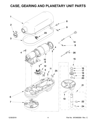Case, Gearing And Planetary Unit Parts Diagram and Parts List for 5KSM7990XBSL0  Whirlpool Mixer
