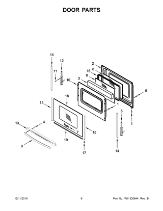 Door Parts Diagram and Parts List for WEE510S0FB2  Whirlpool Range