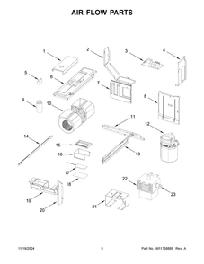 05 - Air Flow Parts Diagram and Parts List for WML75011HB11  Whirlpool Microwave